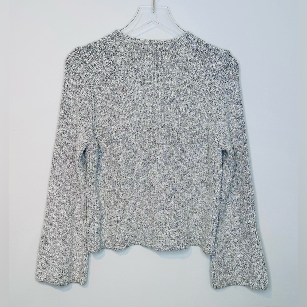 Marie Oliver Gray Metallic Marled Cotton Blend Knit Mock Neck Sweater